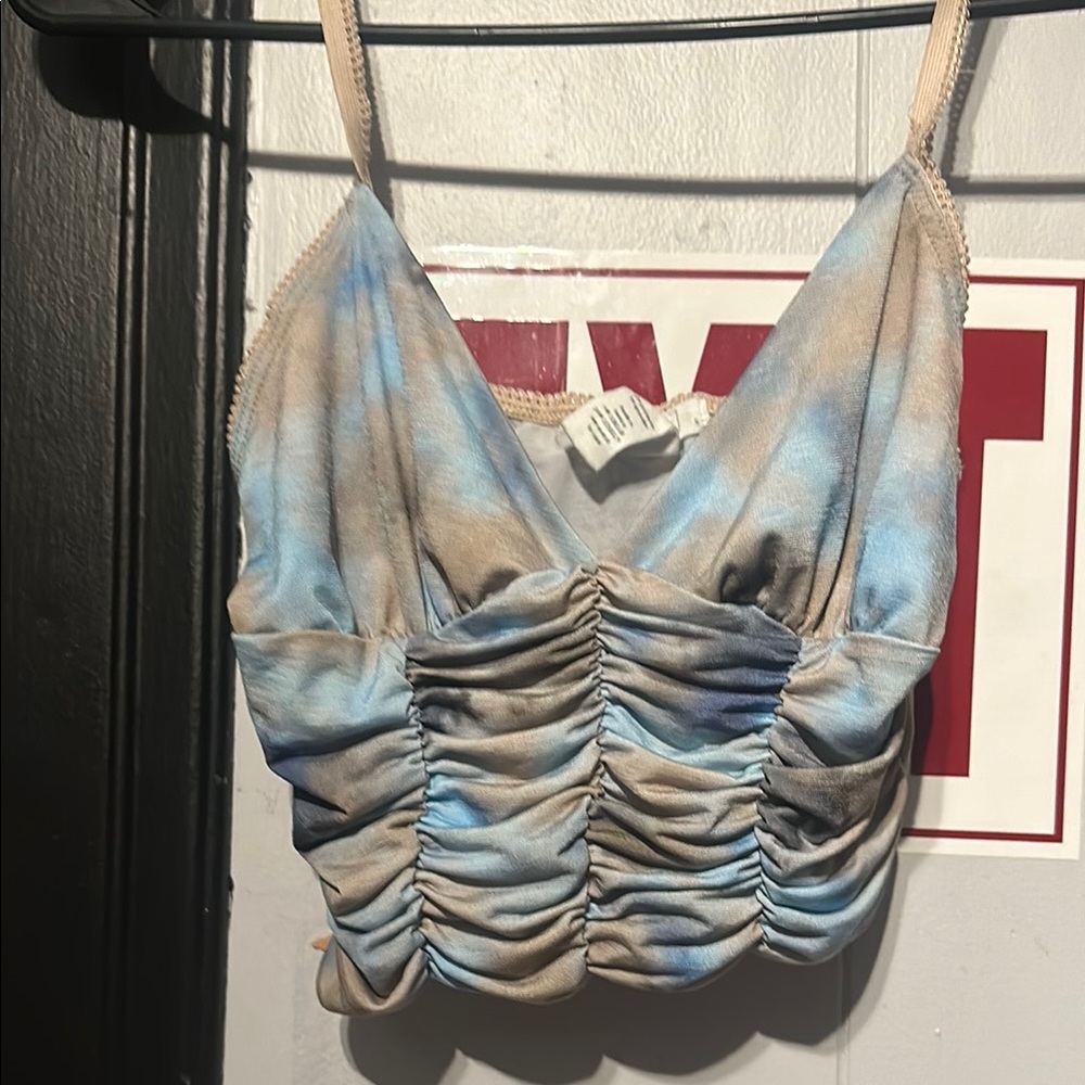 Tilly's Blue and Silver Ruched Camisole Crop Top